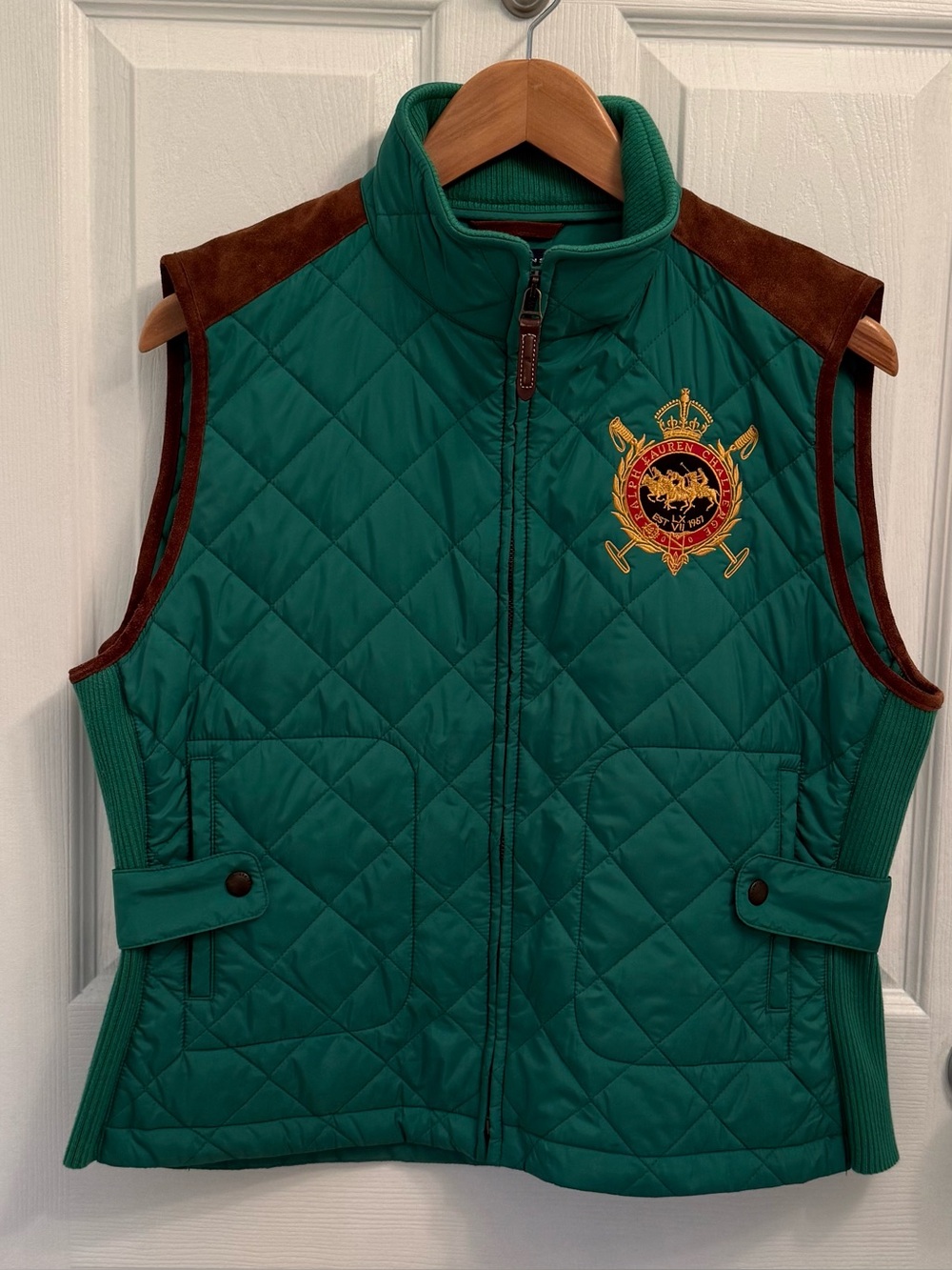 Ralph Lauren Sport Quilted Green Equestrian Vest Embroidered Crest Extra Large